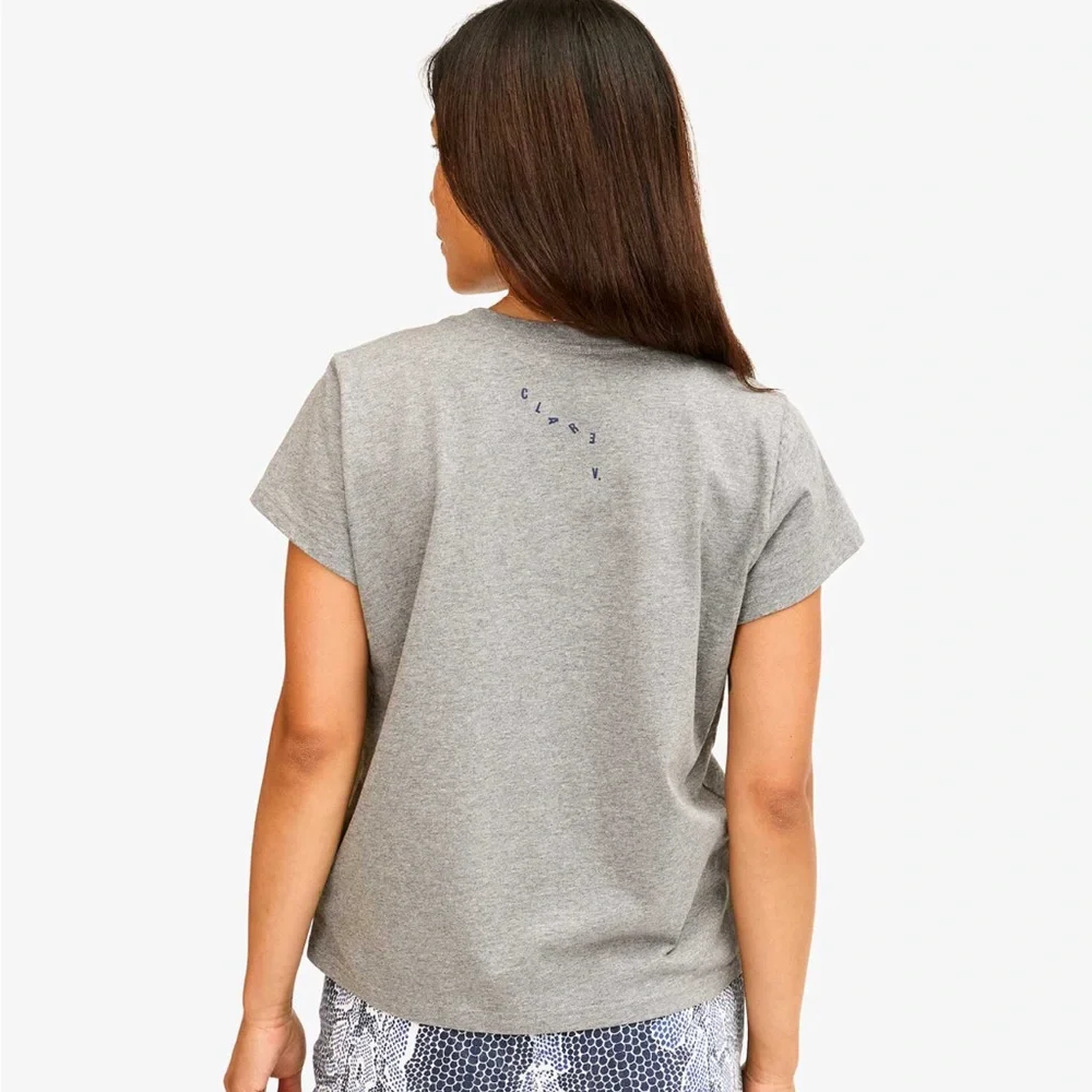 Clare V Gray 'APÉRO' Short Sleeve Tee with Blue Logo - Picture 2 of 2
